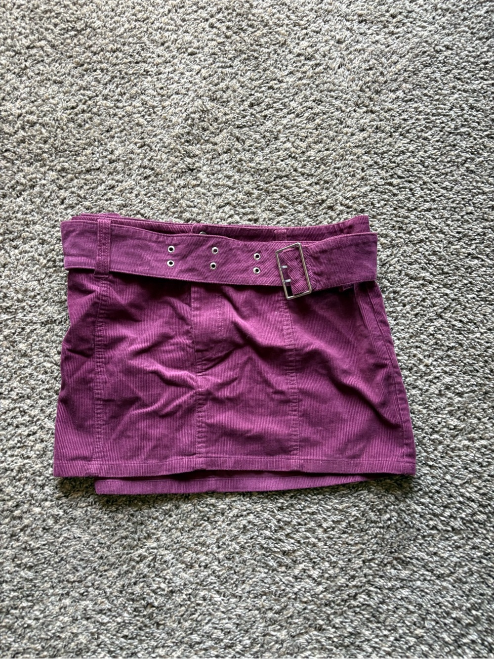Purple Corduroy Mini Skirt with Belt